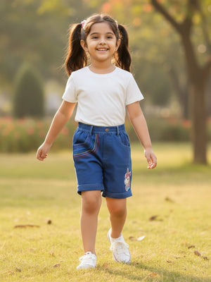 Unicorn Patch Girls Shorts With Embroidery - 1 - 2 Years Kids Casual Bottom