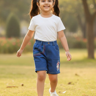 Unicorn Patch Girls Shorts With Embroidery - 1 - 2 Years Kids Casual Bottom