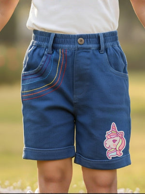 Unicorn Patch Girls Shorts With Embroidery - 1 - 2 Years Kids Casual Bottom
