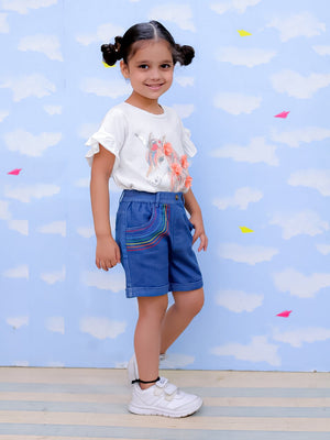 Unicorn Patch Girls Shorts With Embroidery - KCW - ATC - UGBU - 1 - 2