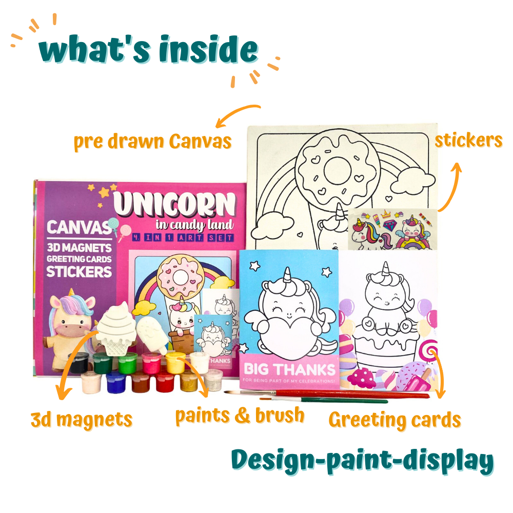 Craftopedia 4 In 1 Canvas Set - Unicorns In Candyland | DIY Art and Craft Kit