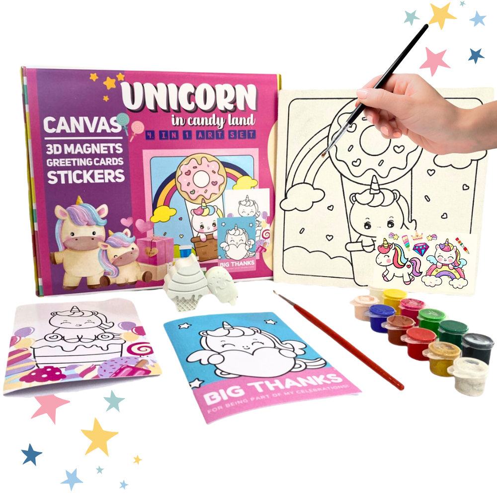 Craftopedia 4 In 1 Canvas Set - Unicorns In Candyland | DIY Art and Craft Kit