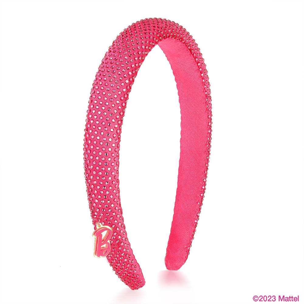 Hair Drama Co Barbie Rhinestone Puff Hair Band With Barbie Charm - Hot Pink