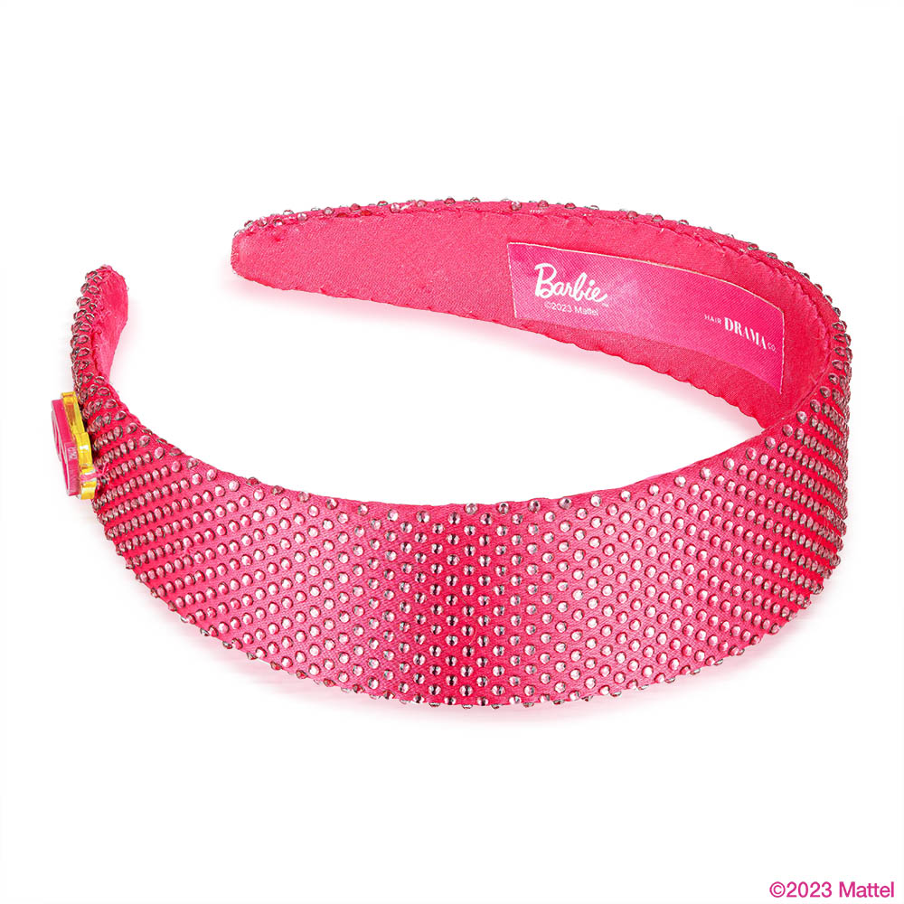 Hair Drama Co Barbie Rhinestone Flat Hair Band With Barbie Charm-Hot Pink