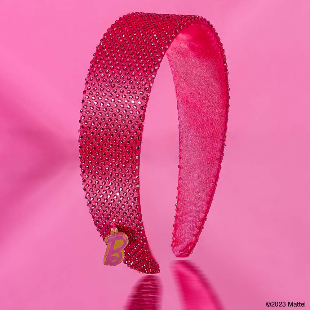 Hair Drama Co Barbie Rhinestone Flat Hair Band With Barbie Charm-Hot Pink