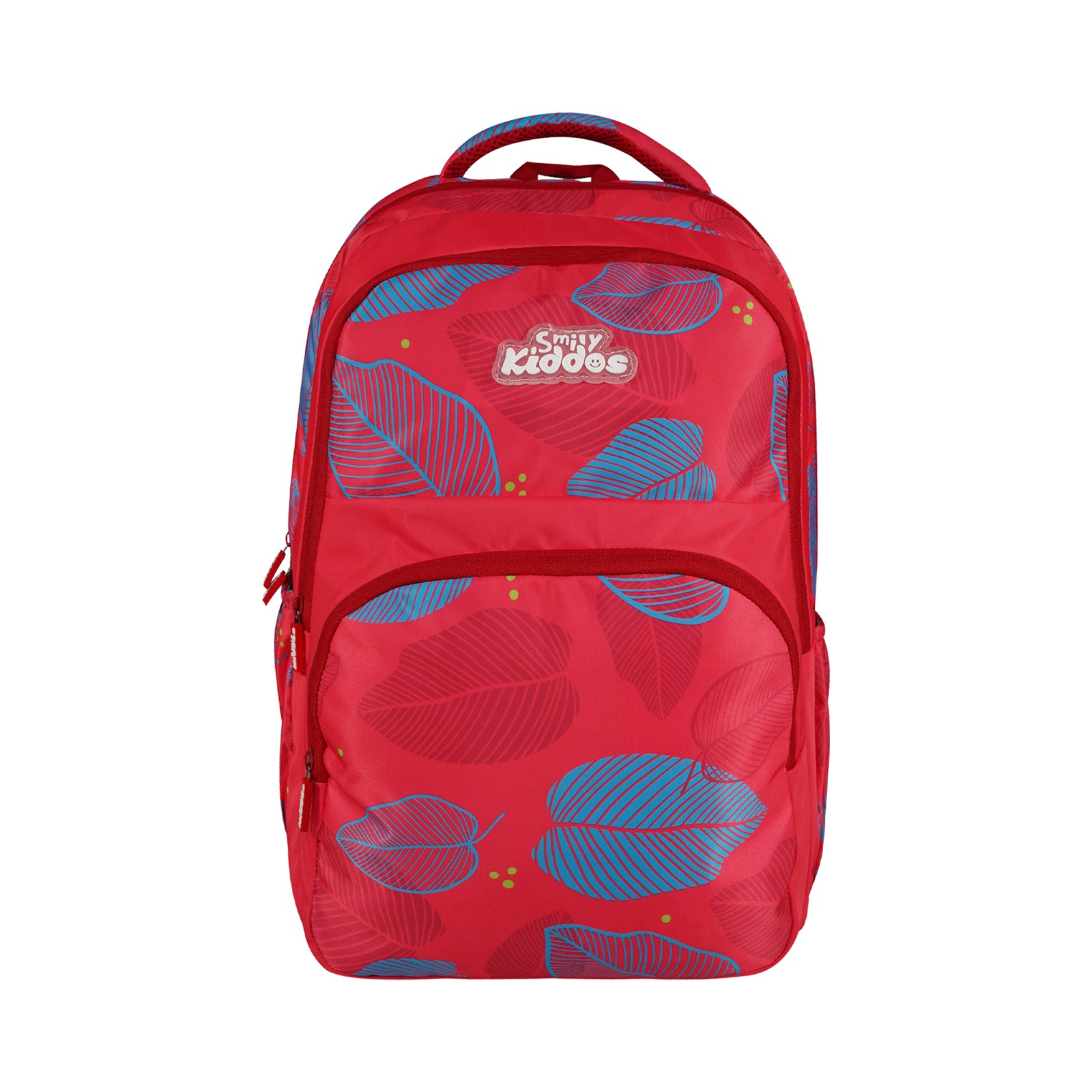 Smily Kiddos Rio Laptop Backpack for Kids – Red | Stylish Leaf Print | 19"
