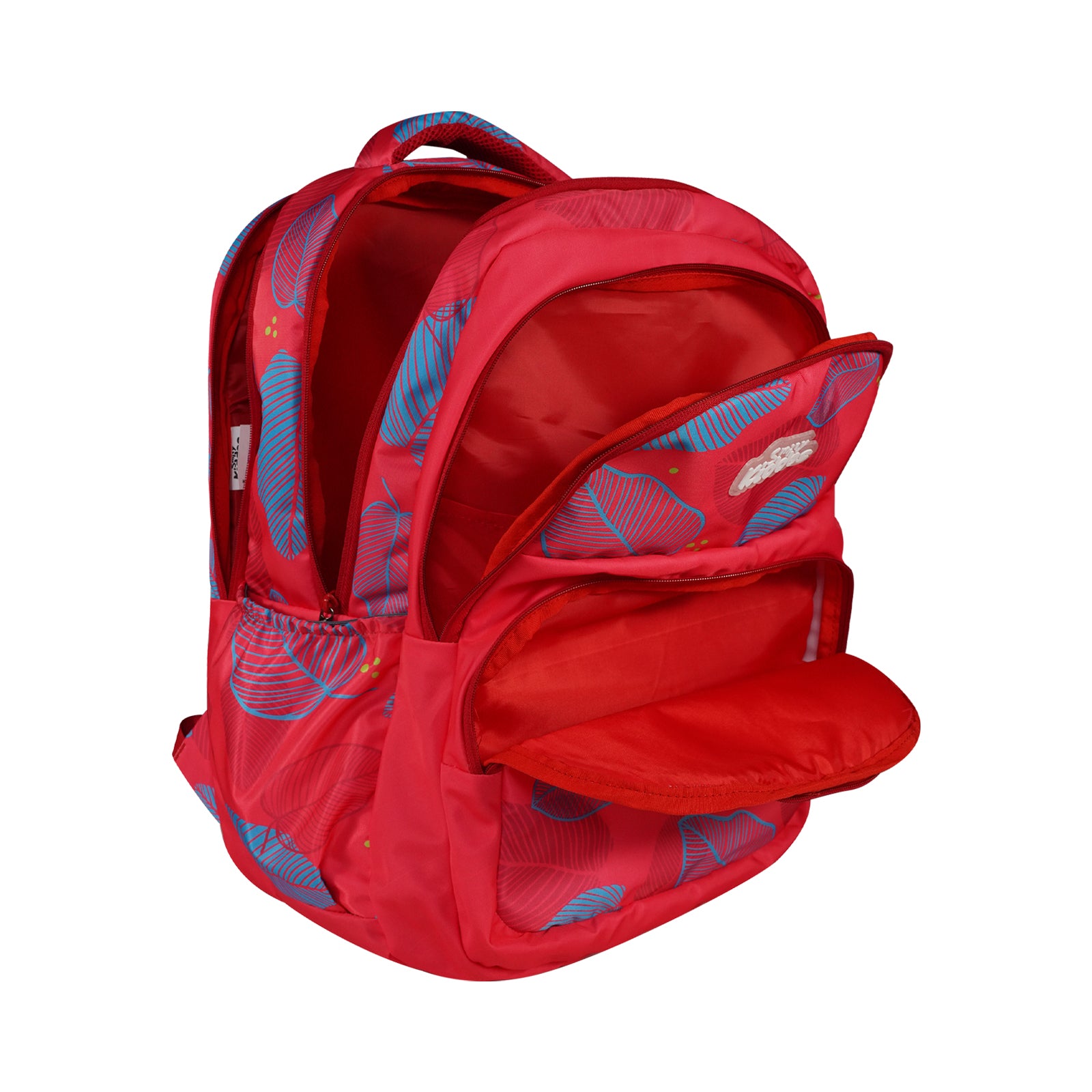 Smily Kiddos Rio Laptop Backpack for Kids – Red | Stylish Leaf Print | 19"