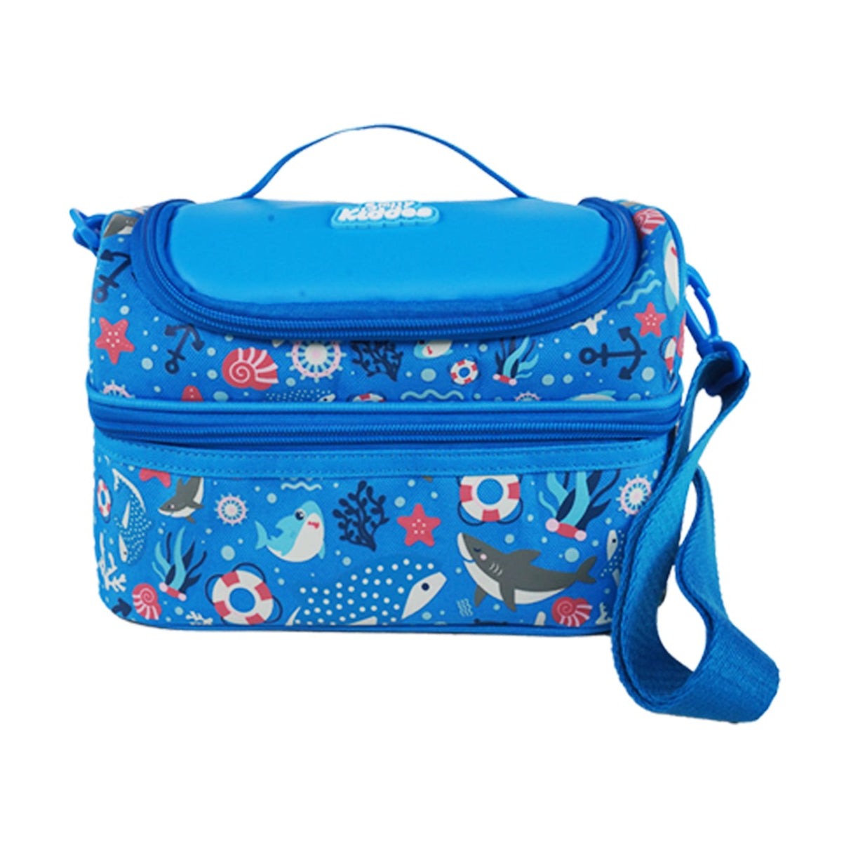 Smily Kiddos Double Decker Lunch Bag V3 | Baby Shark Theme - Blue