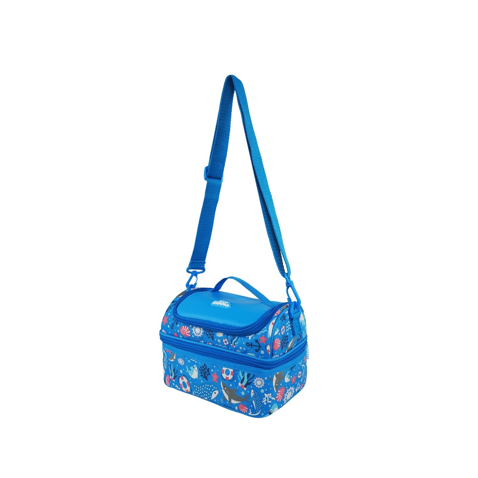 Smily Kiddos Double Decker Lunch Bag V3 | Baby Shark Theme - Blue