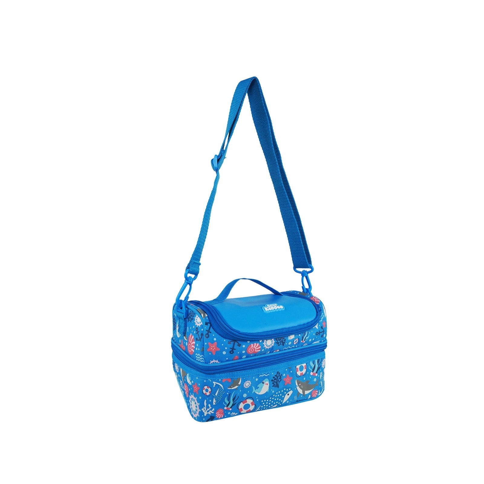 Smily Kiddos Double Decker Lunch Bag V3 | Baby Shark Theme - Blue