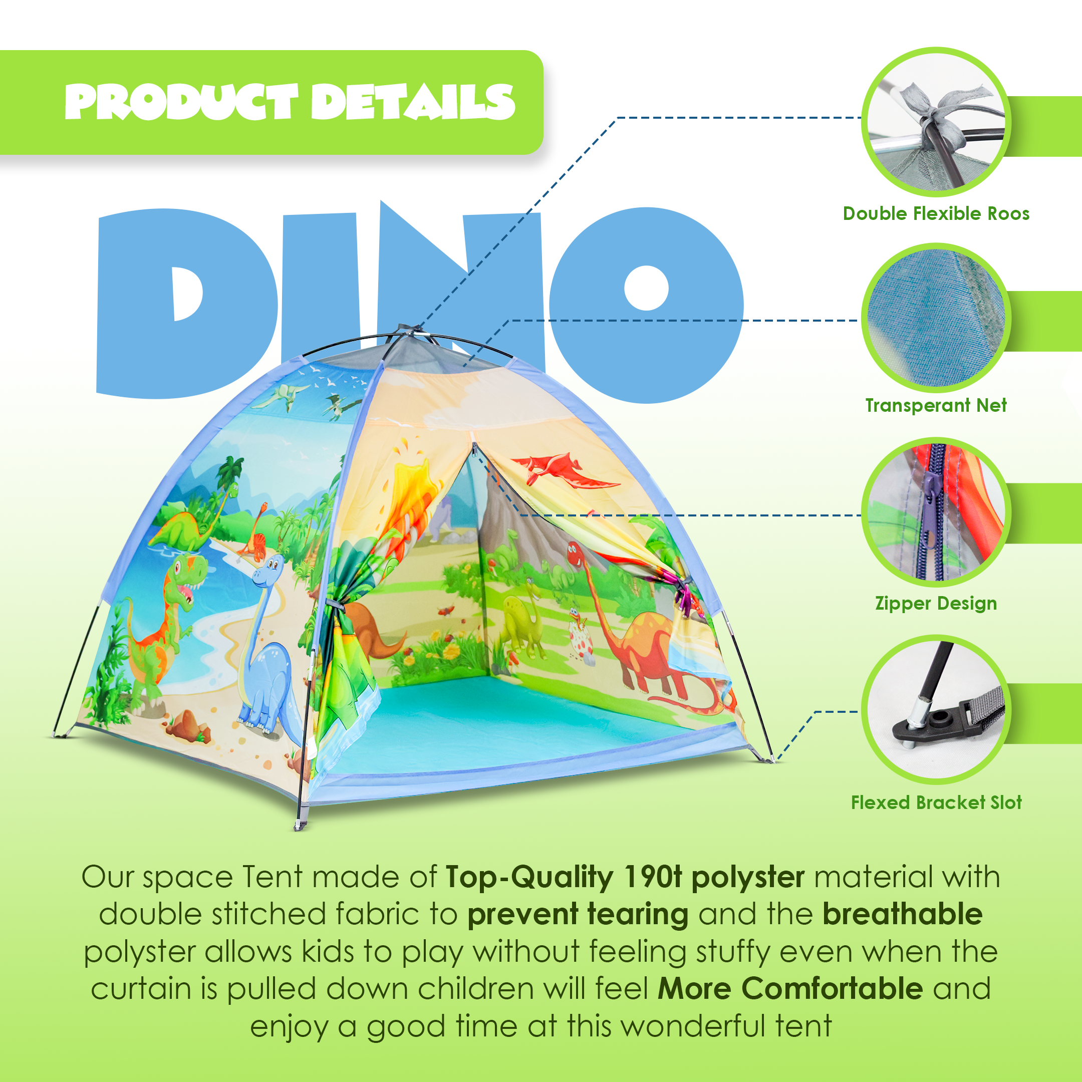 Happy Bear Tent House for Kids- Dino