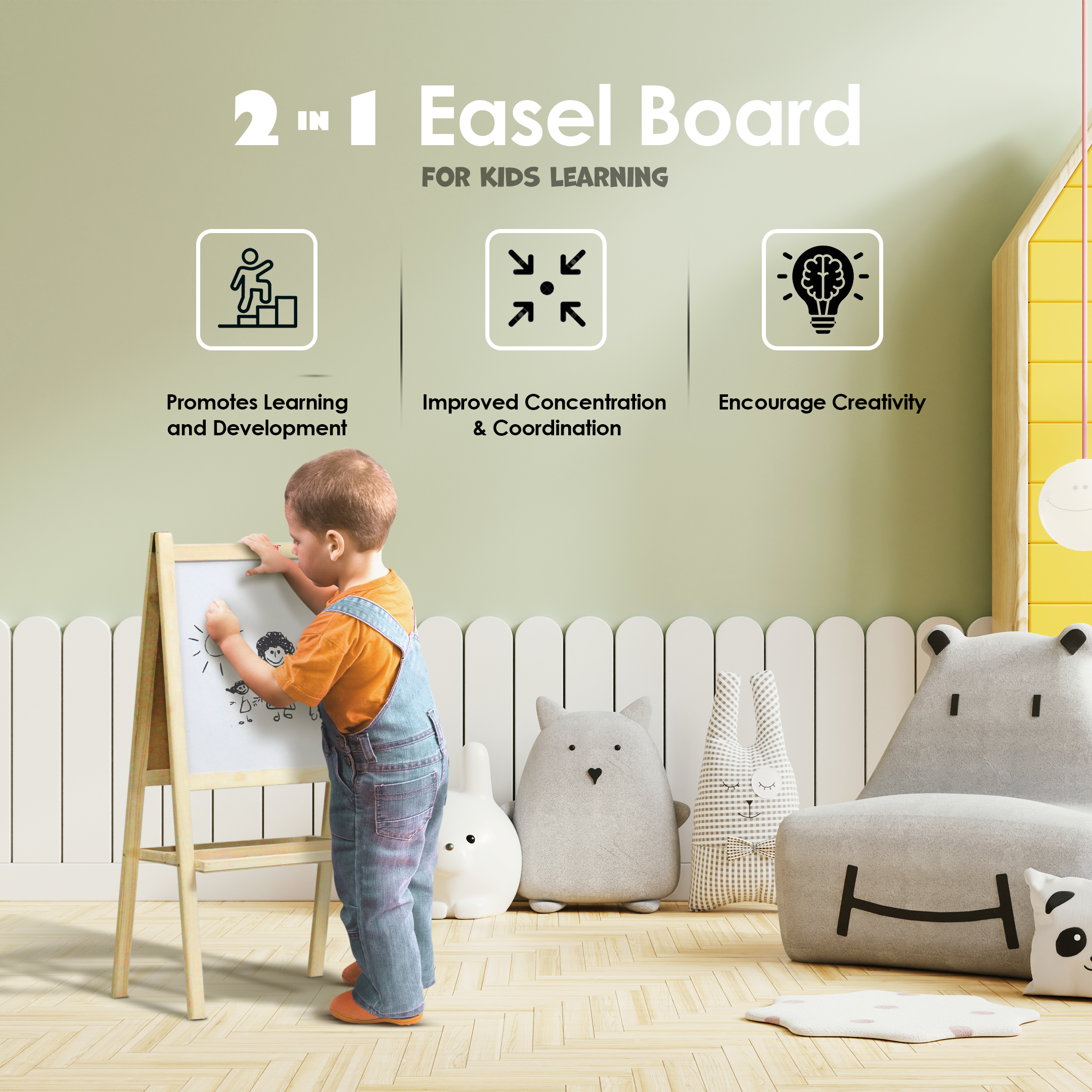 Happy Bear 2 in 1 Double sided Easel Board