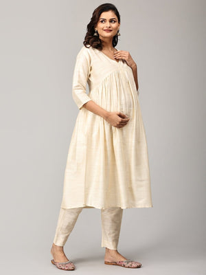Vanilla Chai Maternity And Nursing Silk Kurta Set - MEW-SK-VNCH-S