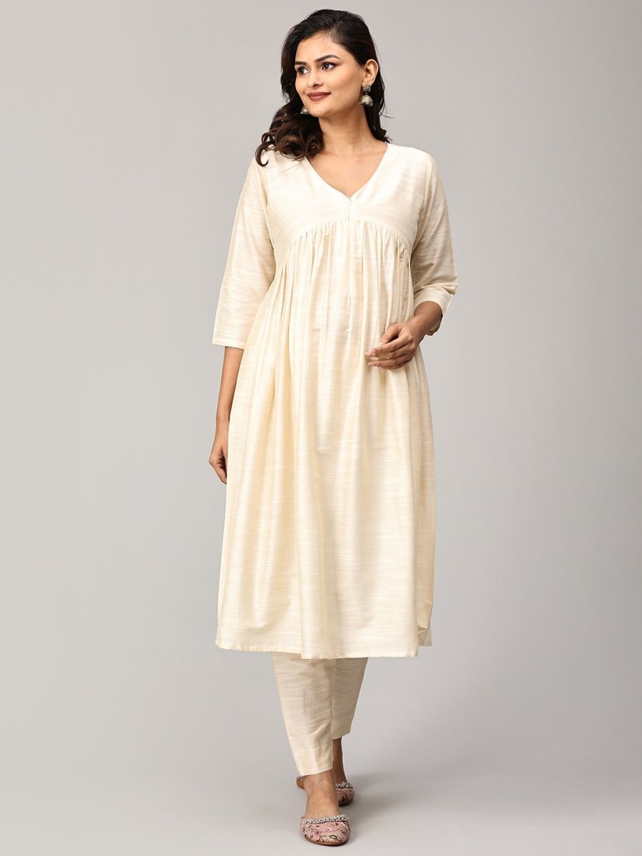 Vanilla Chai Maternity and Nursing Silk Kurta Set With Dupatta