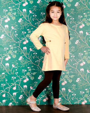 Vanilla Custard Girls Sweater Dress with Brown Leggings - WNCL-DL-VNCS-0-6