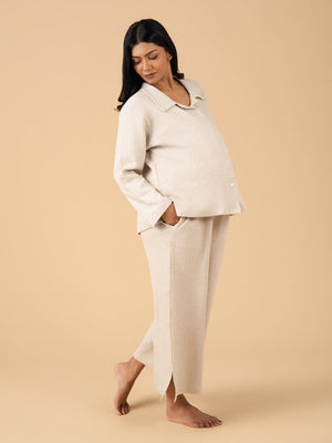 Vanilla Oats Maternity and Nursing Pajama Set - Off White Maternity Nightwear Set