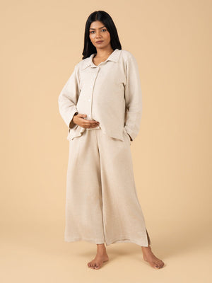 Vanilla Oats Maternity and Nursing Pajama Set - Off White Maternity Nightwear Set