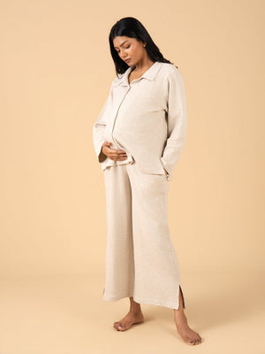Vanilla Oats Maternity and Nursing Pajama Set - Off White Maternity Nightwear Set