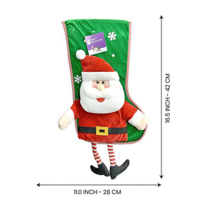 Velvet Glitter Santa Christmas Stocking, 16 inches - XMAS STOCKINGS
