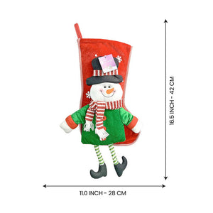 Velvet Glitter Snowman Christmas Stocking, 16 inches - XMAS STOCKINGS
