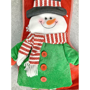 Velvet Glitter Snowman Christmas Stocking, 16 inches - XMAS STOCKINGS