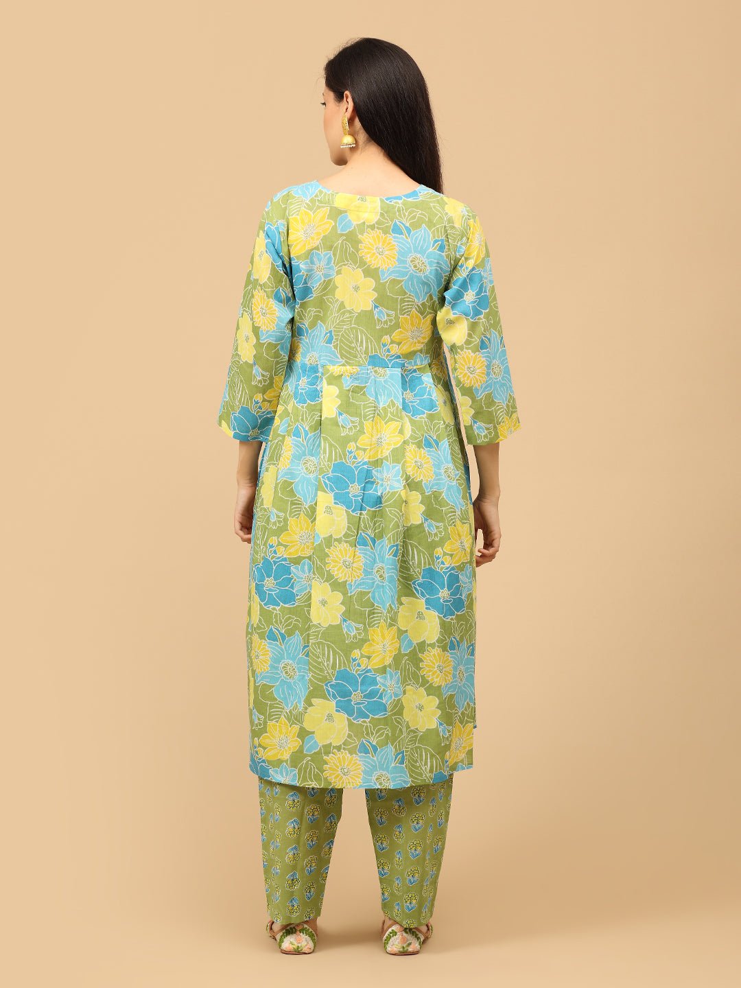 Verdant Ease Maternity and Nursing Kurta Set With Dupatta - MEW - SK - VRDE - S