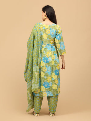 Verdant Ease Maternity and Nursing Kurta Set With Dupatta - MEW - SK - VRDE - S