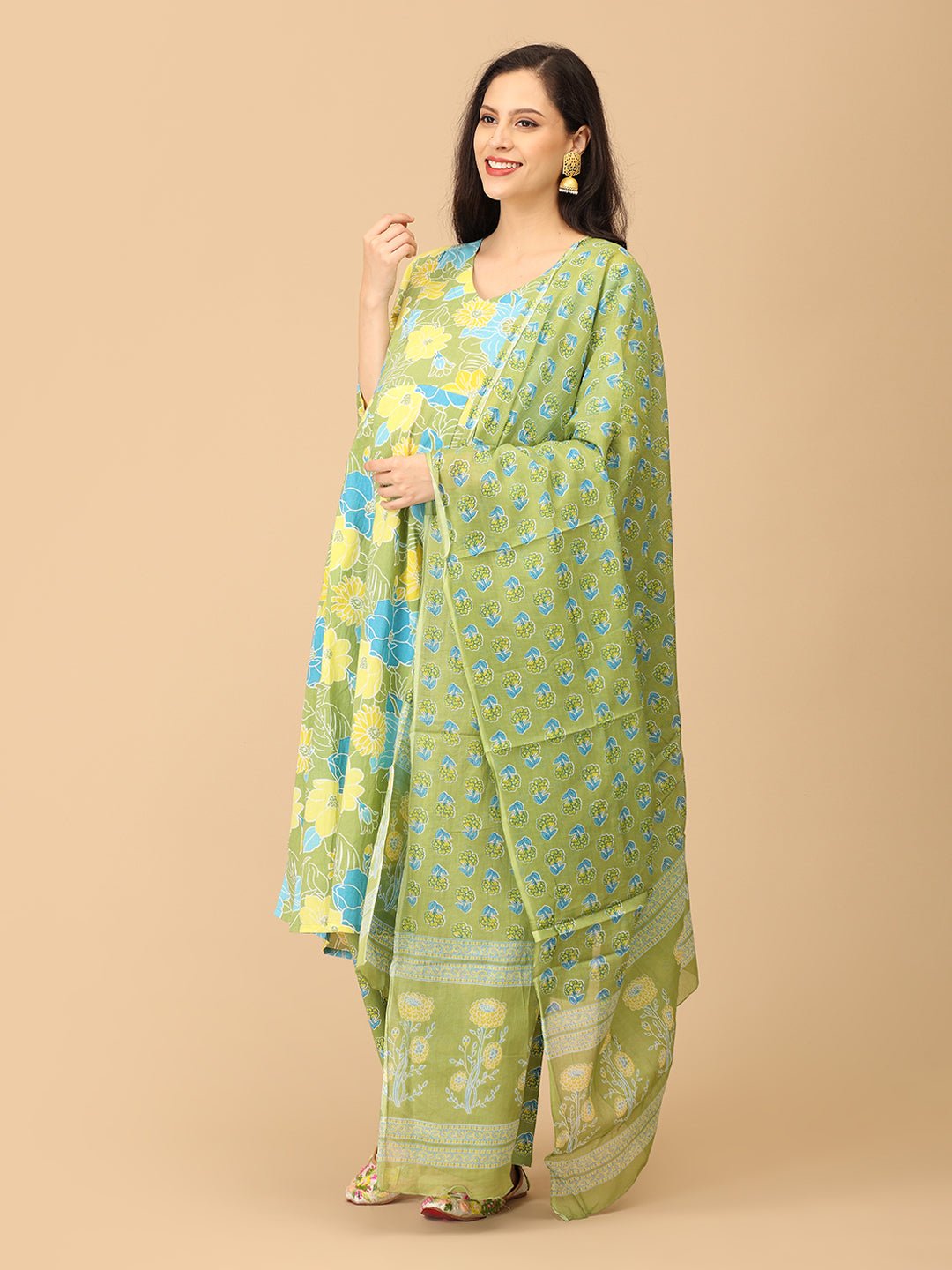 Verdant Ease Maternity and Nursing Kurta Set With Dupatta - MEW - SK - VRDE - S