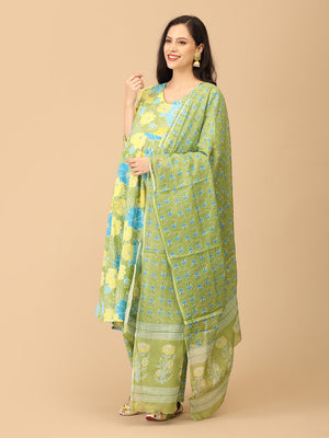 Verdant Ease Maternity and Nursing Kurta Set With Dupatta - MEW - SK - VRDE - S
