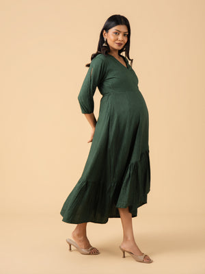 Verdant Luxe Maternity Wrap Dress - S Maternity Casual Dress