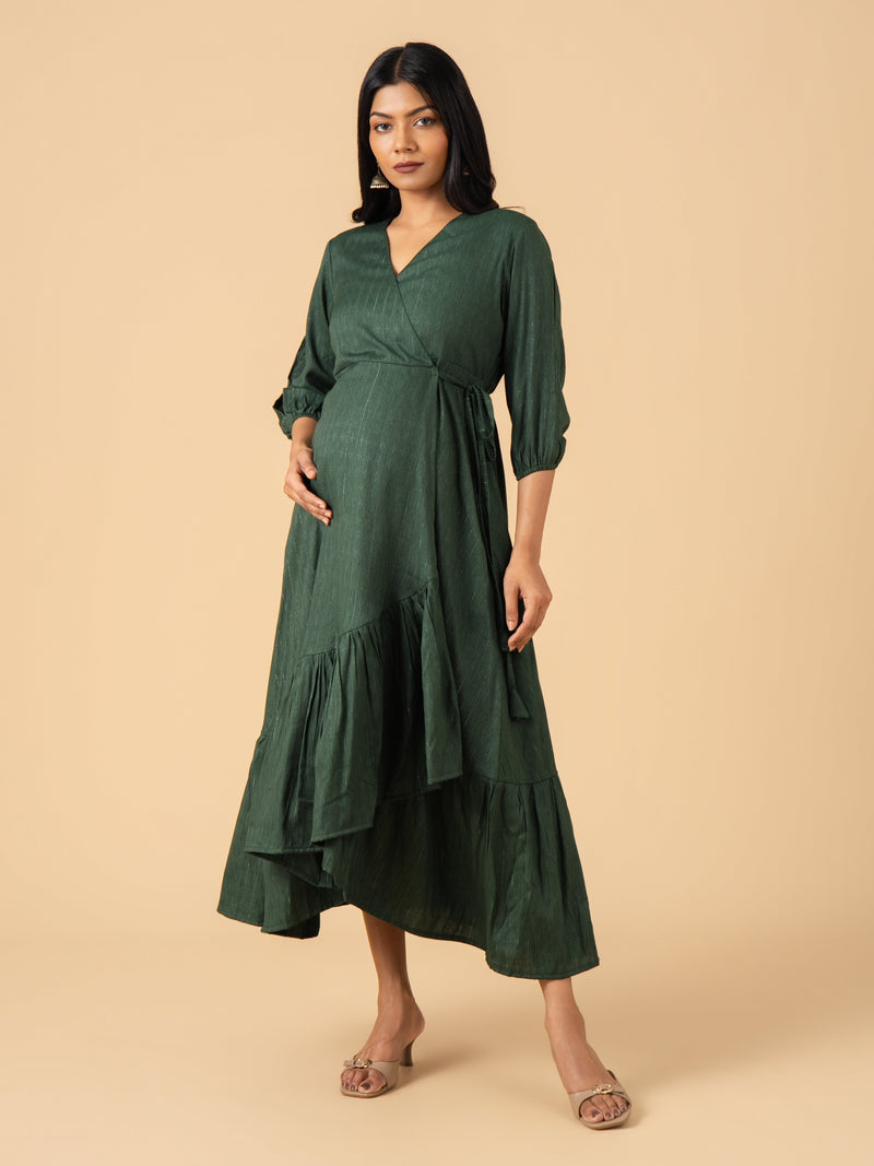 Verdant Luxe Maternity Wrap Dress