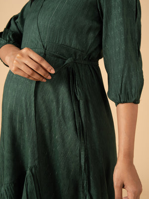 Verdant Luxe Maternity Wrap Dress - S Maternity Casual Dress