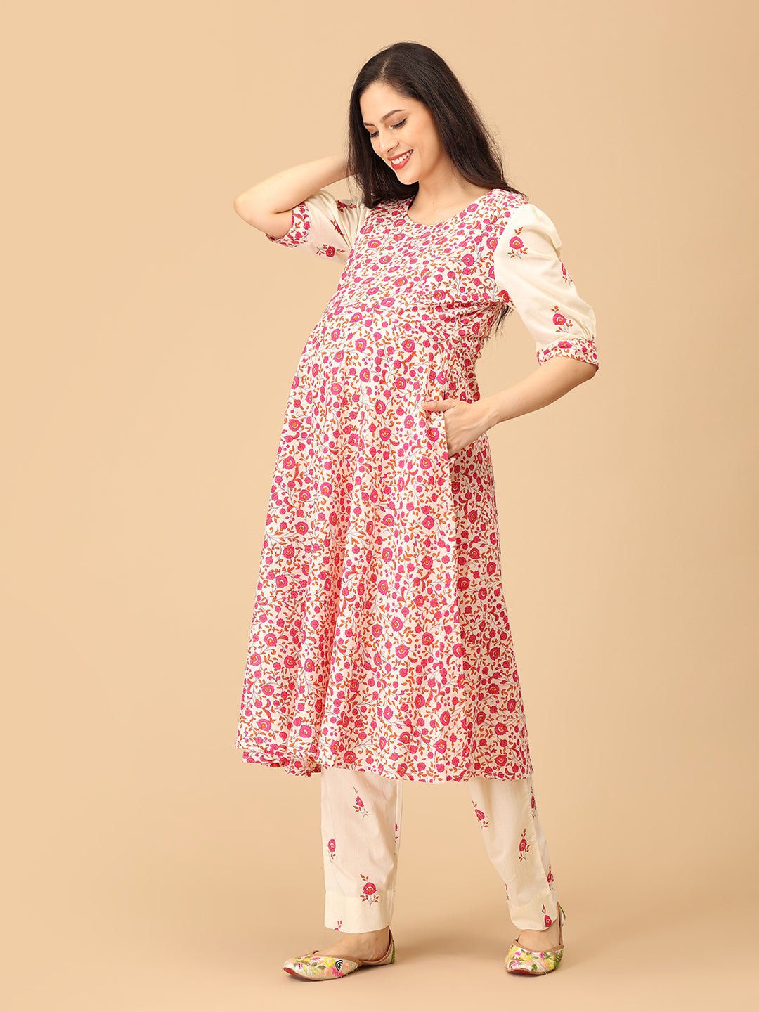 Vibe in Bloom Maternity and Nursing Kurta Set With Dupatta - MEW - SK - VBIBL - S