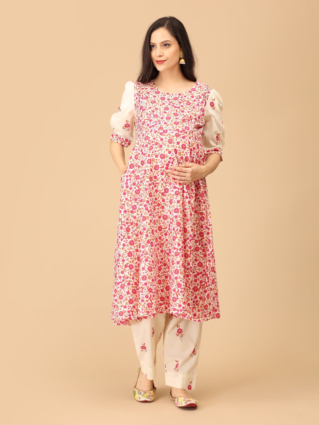 Vibe in Bloom Maternity and Nursing Kurta Set With Dupatta - MEW - SK - VBIBL - S
