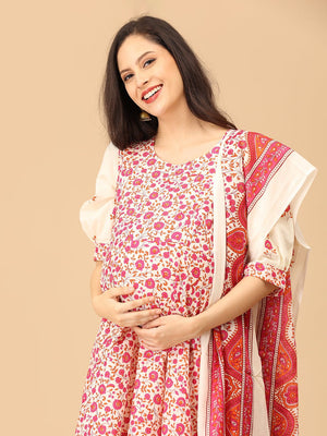 Vibe in Bloom Maternity and Nursing Kurta Set With Dupatta - MEW - SK - VBIBL - S