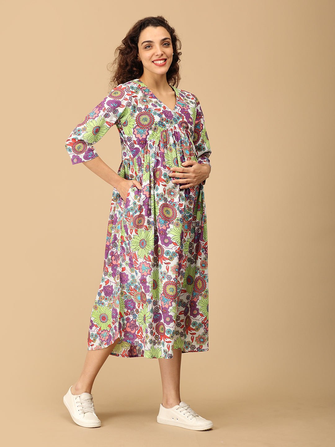 Vibrant Voyage Maternity and Nursing Dress - S Maternity Casual Dress