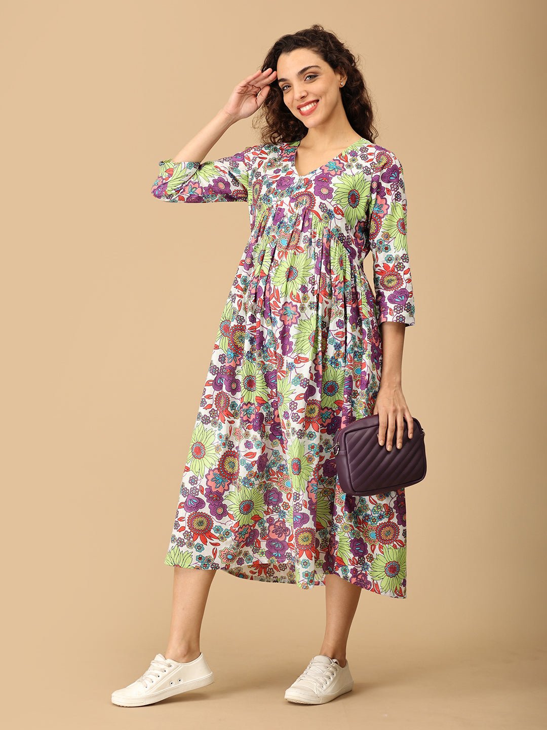 Vibrant Voyage Maternity and Nursing Dress - S Maternity Casual Dress