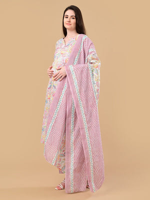 Vivid Vibes Maternity and Nursing Kurta Set With Dupatta - S Maternity Ethnic Set