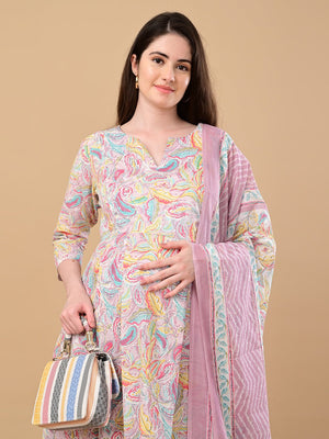 Vivid Vibes Maternity and Nursing Kurta Set With Dupatta - S Maternity Ethnic Set