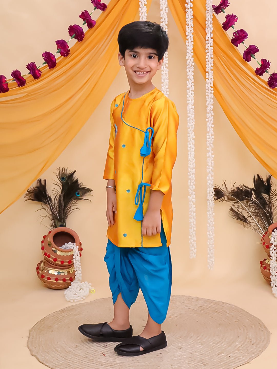 Vrindavan Vibe Embroidered Boys Dhoti Kurta Set - KES - BK - VREBD - 0 - 6