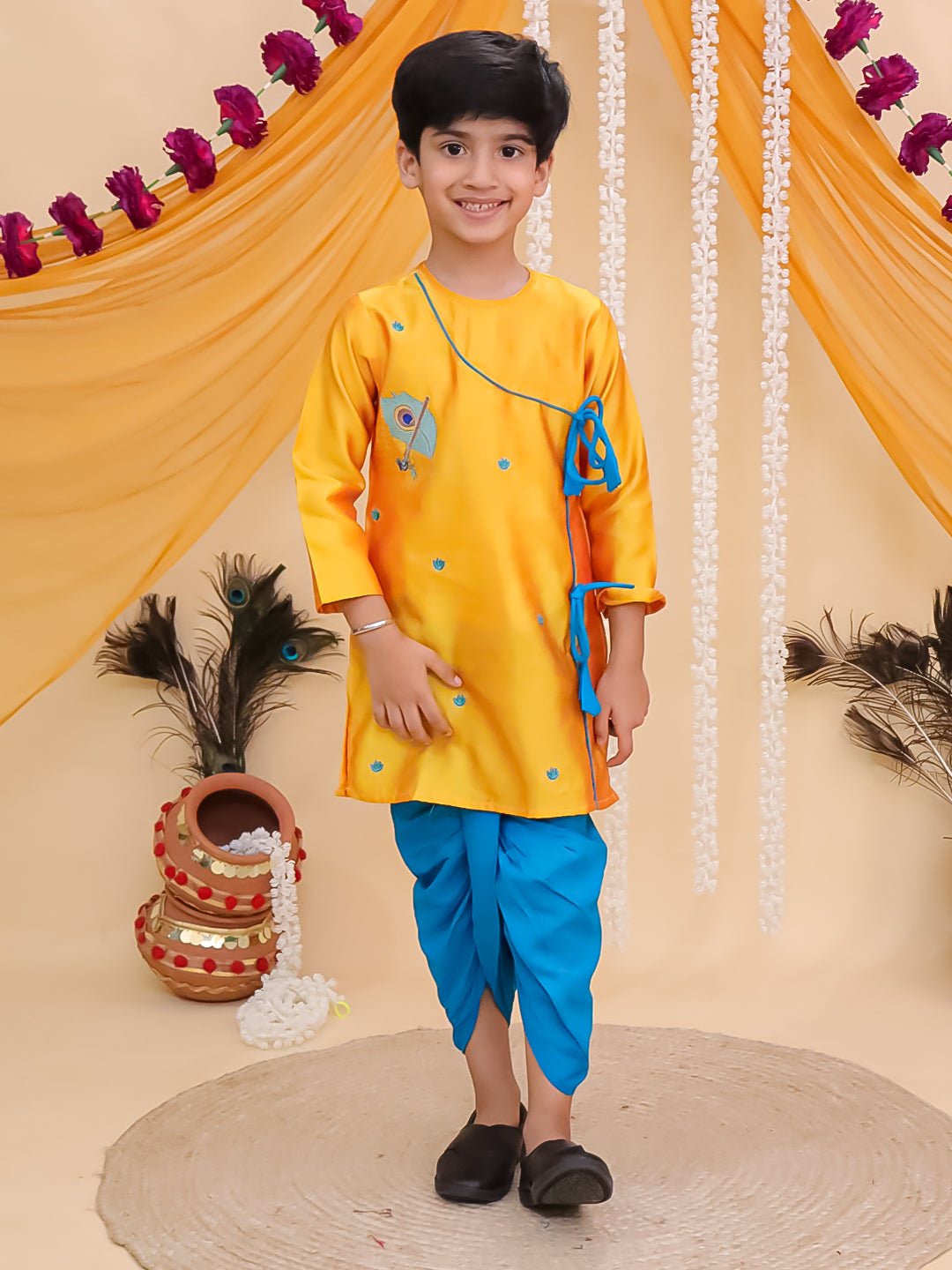 Vrindavan Vibe Embroidered Boys Dhoti Kurta Set - KES - BK - VREBD - 0 - 6