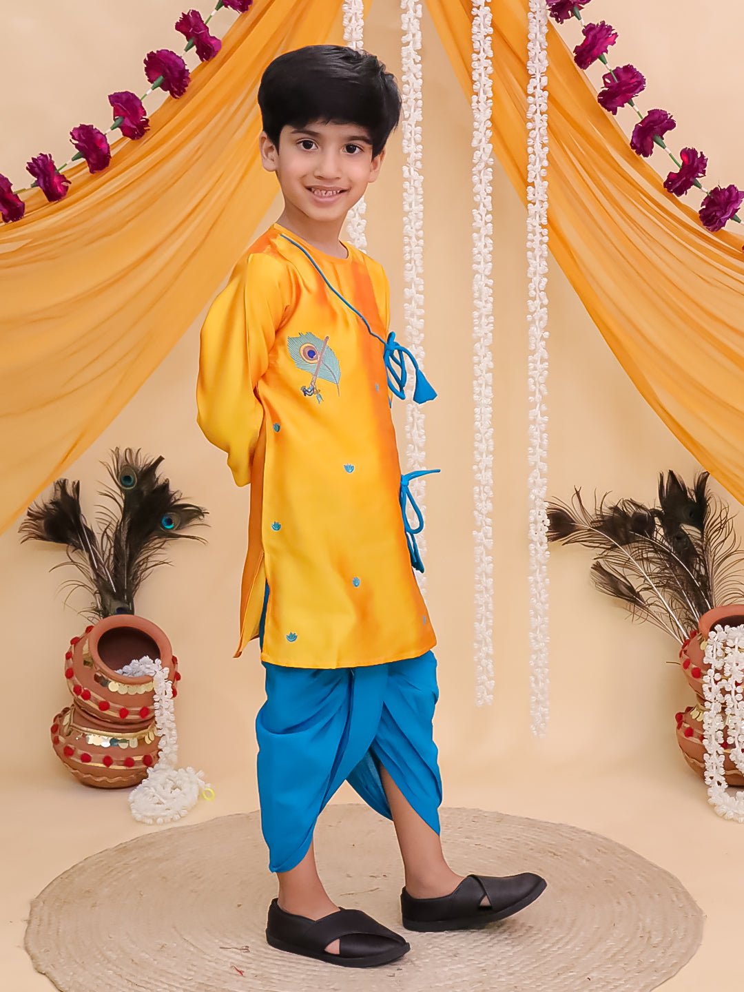 Vrindavan Vibe Embroidered Boys Dhoti Kurta Set - KES - BK - VREBD - 0 - 6
