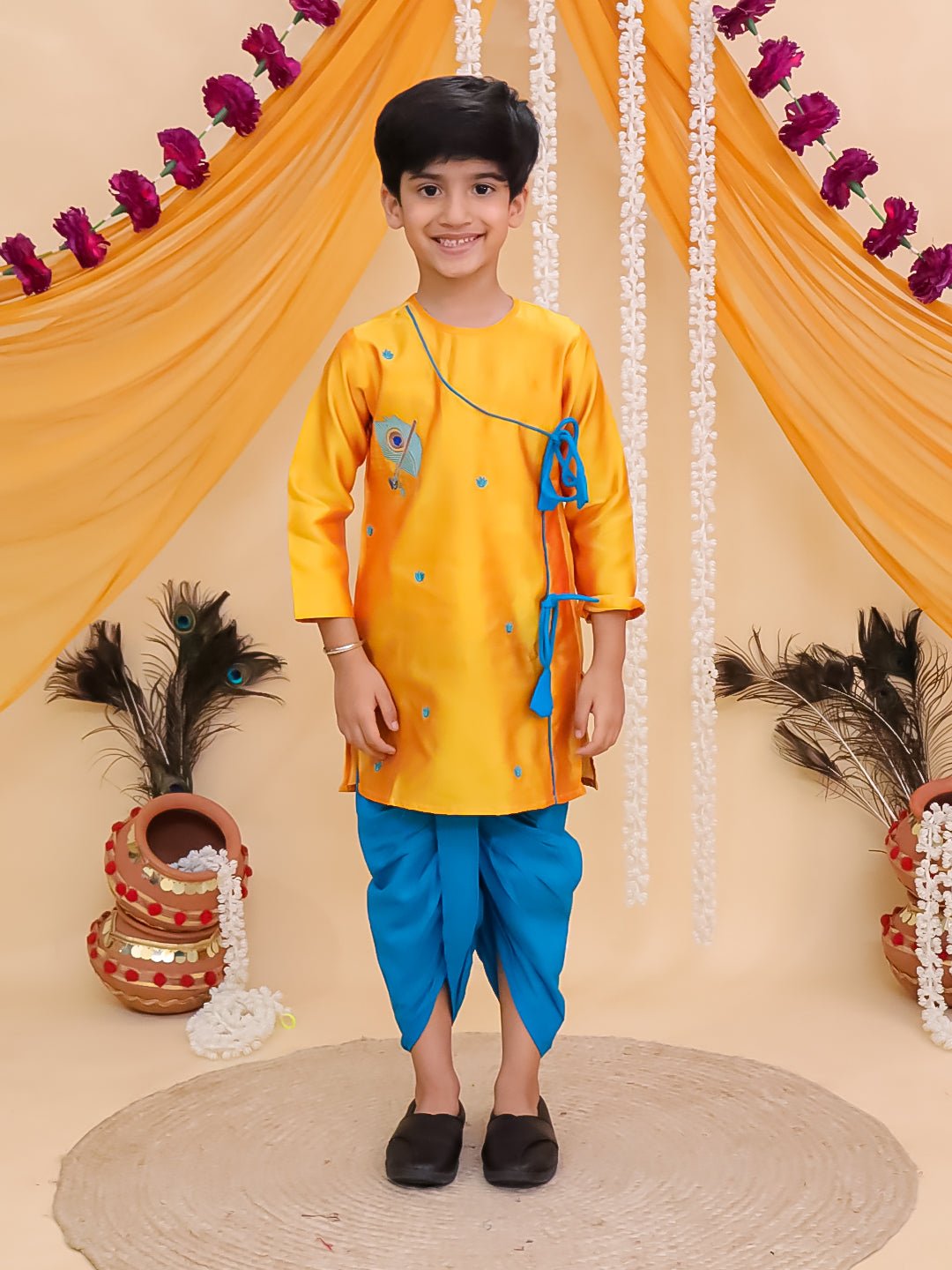 Vrindavan Vibe Embroidered Boys Dhoti Kurta Set - KES - BK - VREBD - 0 - 6