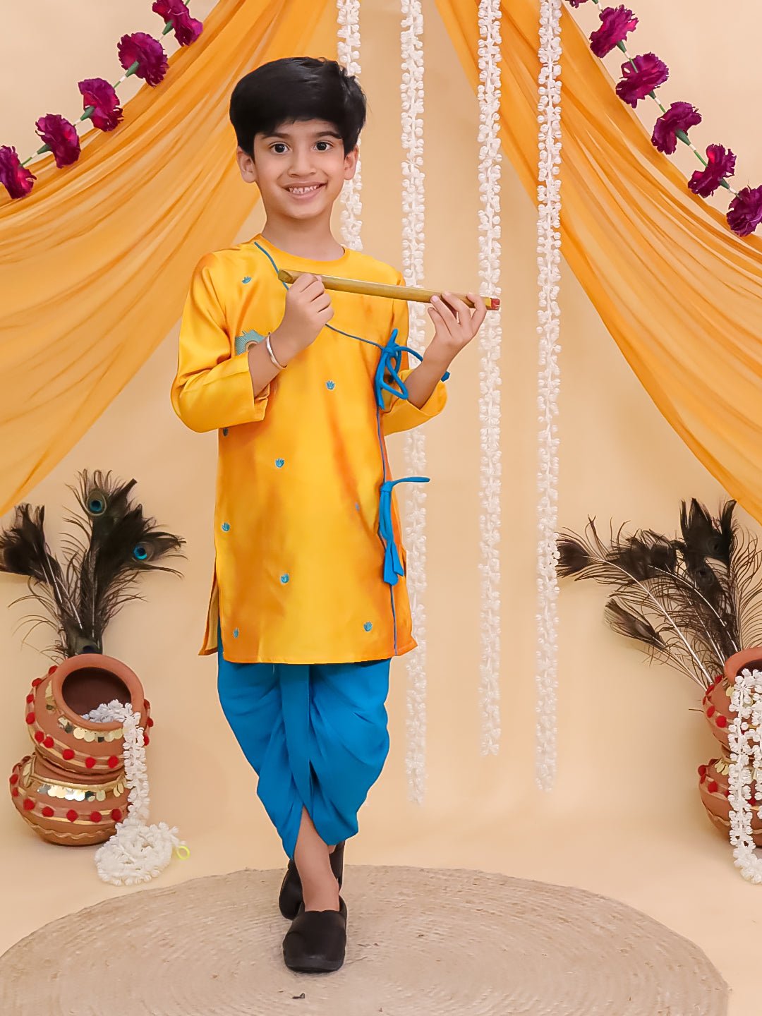 Vrindavan Vibe Embroidered Boys Dhoti Kurta Set - KES - BK - VREBD - 0 - 6