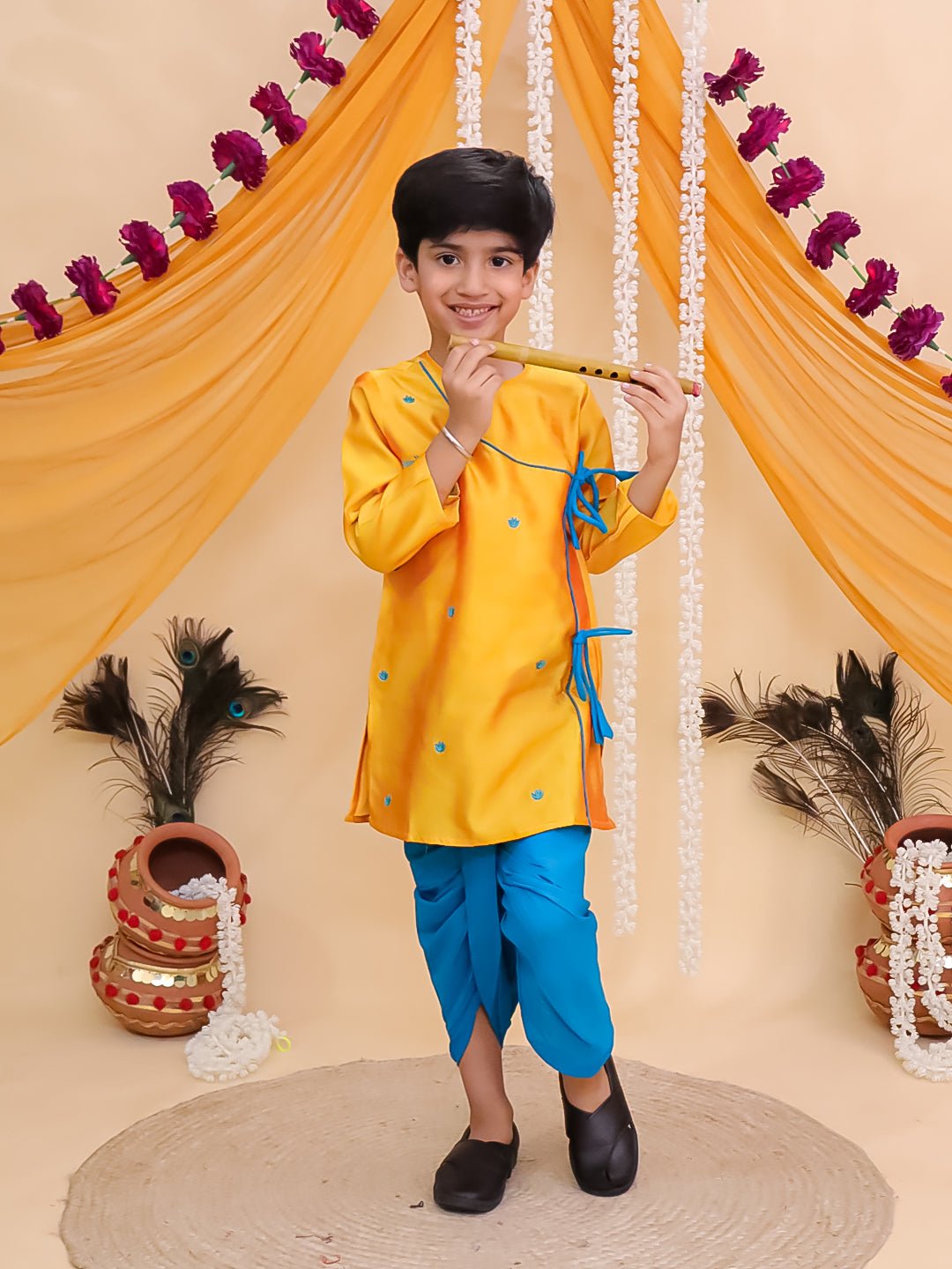 Vrindavan Vibe Embroidered Boys Dhoti Kurta Set - KES - BK - VREBD - 0 - 6