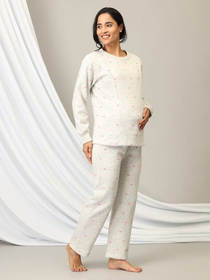 Whale Song Maternity And Nursing Pajama Loungewear Set - M Maternity Winter Set