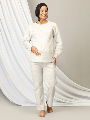 Whale Song Maternity And Nursing Pajama Loungewear Set - M Maternity Winter Set