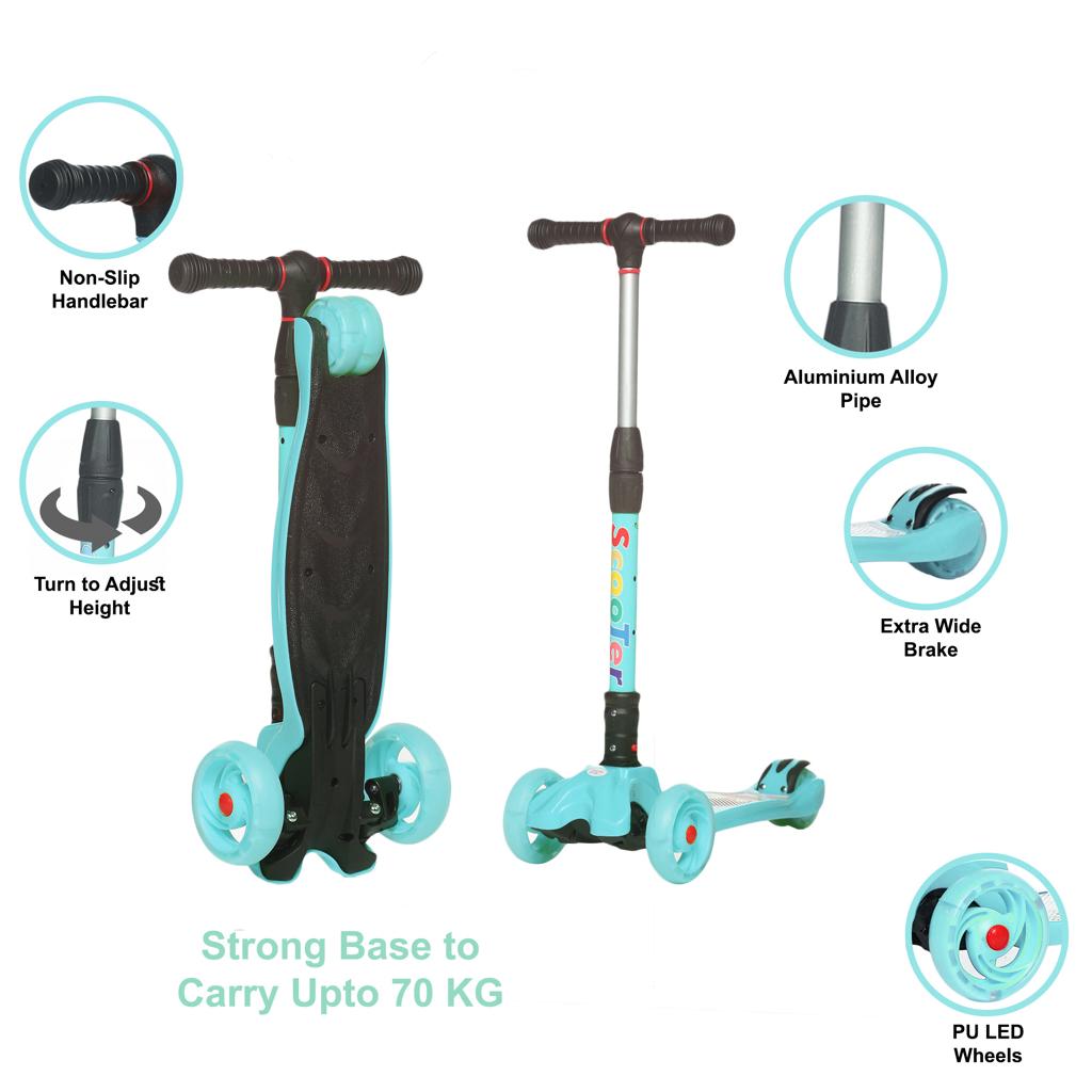 HAPPY BEAR - Kick Scooter with Adjustable Handlebar, LED PU Wheels with Brake