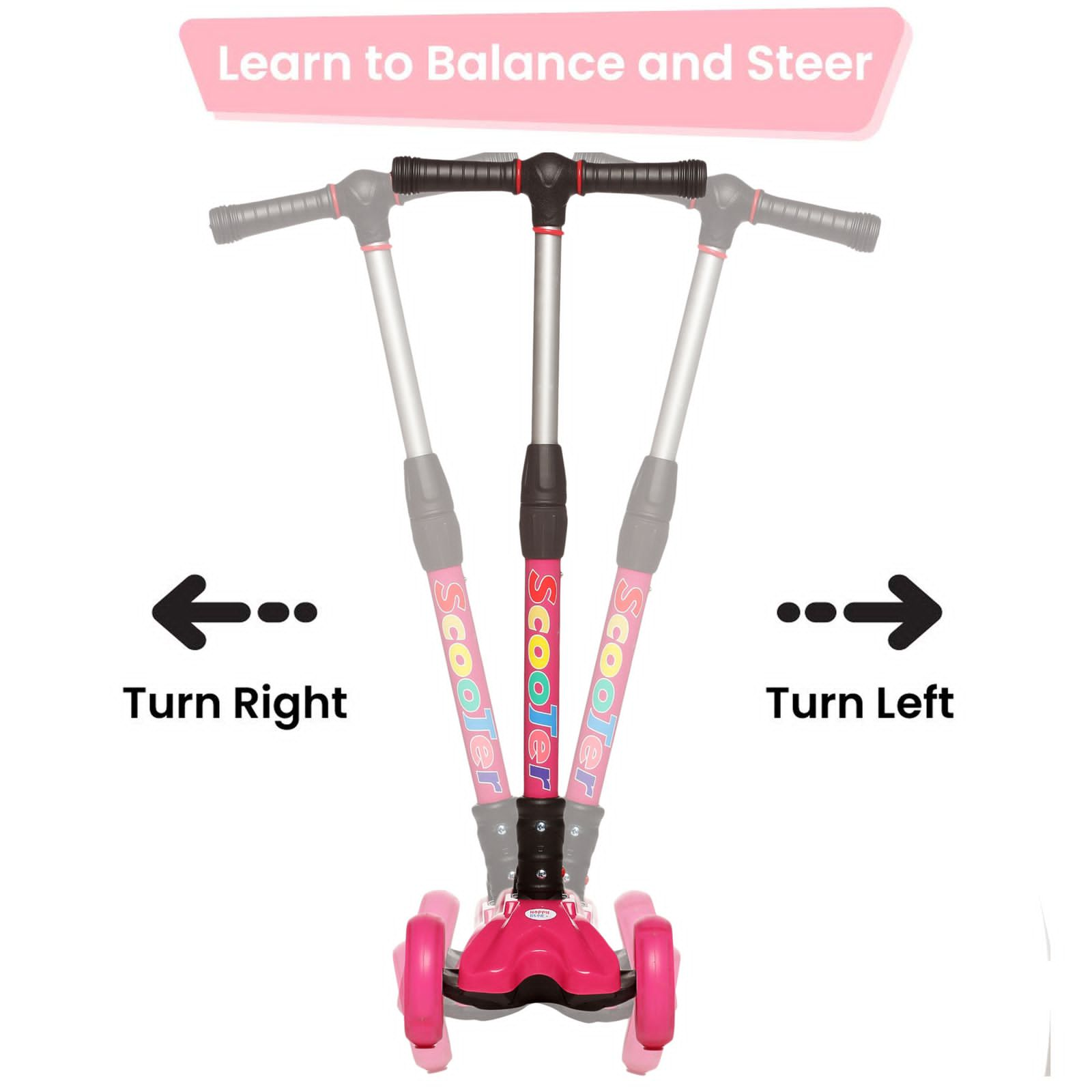 HAPPY BEAR - Kick Scooter with Adjustable Handlebar, LED PU Wheels with Brake