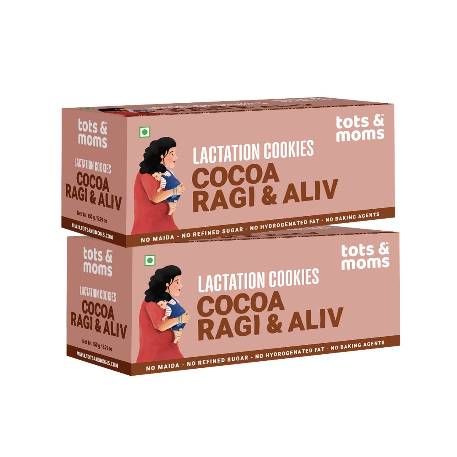 Tots & Moms Lactation Cookies – Cocoa Ragi & Aliv | Boosts Lactation, Immunity & Postpartum Recovery | Rich in antioxidants | No Refined Sugar or Preservatives | Pack of 2 - 150g each